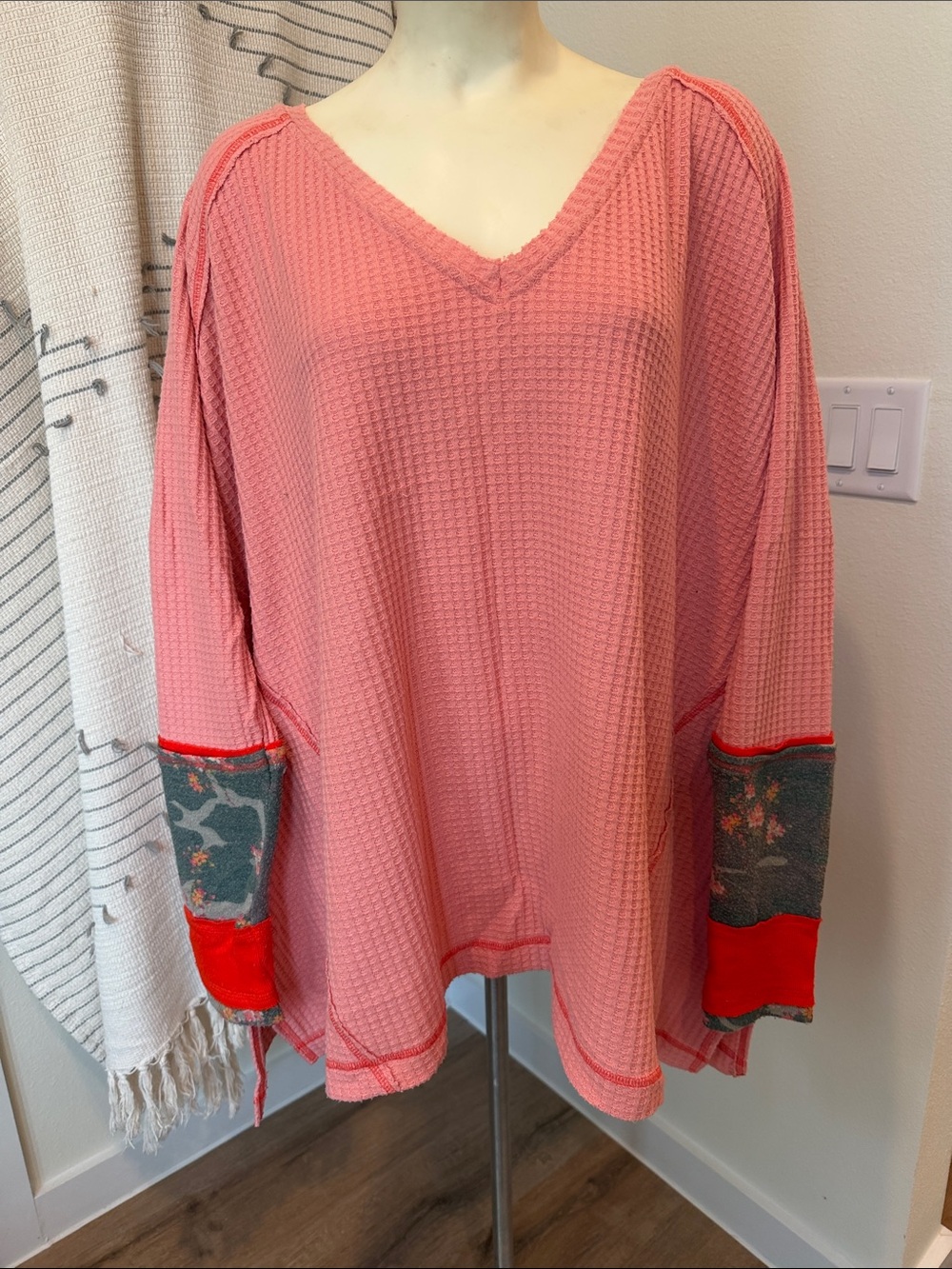 We The Free  Waffle V-Neck Tunic Top with Contrast Cuffs